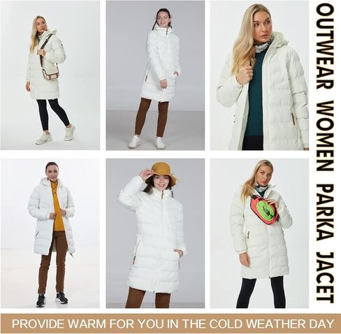 سترة نسائية منتفخة من ALPHA CAMP معطف شتوي مقاوم للماء ومقاوم للرياح وأكمام طويلة وسترة مبطنة من القطن in Kuwait