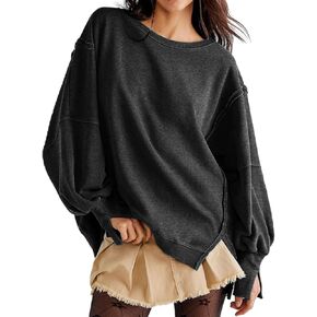 Women's Oversized Sweatshirt Crew Neck Shirt Long Sleeve Side Slit Loose Slouchy Pullover Top