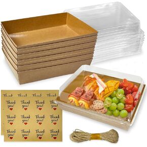 100 Pack 7x5 Inches Charcuterie Boxes with Clear Lids, Paper Bakery Boxes with Window Take Out Containers for Salads, Strawberries, Cookies and Treats (Brown)