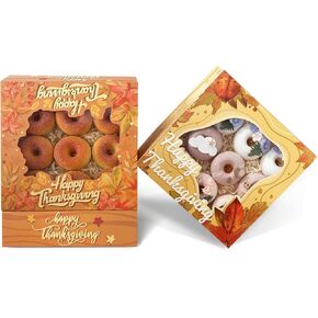 Bakepacker Thanksgiving Gold Brown Leaves Bakery Boxes with Window 10x10x2.5 inches Pastry Boxes Mini Cookie Boxes for Festival Bakerys Thick & Sturdy （36 Packs）