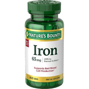 Nature's Bounty Iron 65 mg Tablets 100 Tablets, 100 each, 3-Pack