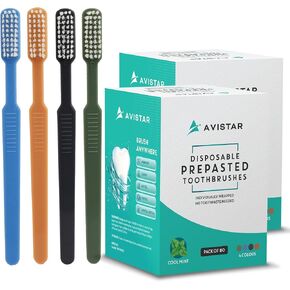160 Prepasted Disposable Toothbrushes Individually Wrapped - Single Use Pre Pasted Disposable Toothbrushes with Toothpaste Built In - Waterless Toothbrush for Travel, Airbnb Guests, Hotel, & Camping