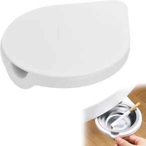 Ashtrays for Smokers, Stainless Steel Hidden Ashtray with Cover, Windproof Ash Trays for Indoor Under Home Office Desk (White)