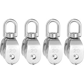 PATIKIL Double Pulley Block, 4pcs M15 304 Stainless Steel Wire Rope Lifting Crane Pulley Swivel Hook Hanging Pulley Wheel for Construction Warehouse Marine Industrial Home Use, Silver