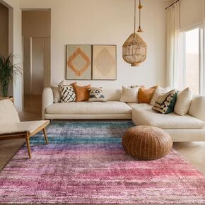 Kokia Abstract Area Rugs 6x9 Boho Washable Distressed Retro Indoor Floor Rug Multicolor Low Pile Non-Slip Non-Shedding Blue Carpet Bedroom Living Room Dining Room, Oslo Teal