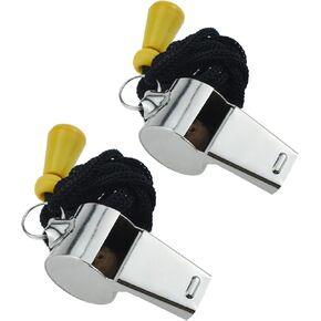 Sports Coach Metal Whistles with Lanyard Loud Crisp Sound Stainless Steel Whistles for Referees, Outdoor Sports Gym and Emergency, 2 Pack
