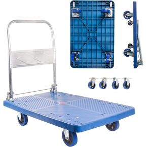 660lbs Foldable Dolly Cart with 4 Swivel Wheels Heavy Duty Platform Hand Truck Moving Flatbed Cart Push Cart for Groceries, Warehouse