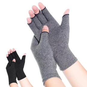 Compression Arthritis Gloves, 2 Pairs Fingerless Compression Hand Gloves for Rheumatoid, Tendonitis, Swelling, Crocheting Gloves (Black and Grey, Large)