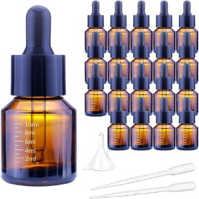 15ml Dropper Bottles with Measurement, Glass Essential Oil Jars Amber, 1/2 oz Amber Essential Oil Bottles with Glass Eye Dropper for Essential Oil,Tincture (20 pcs)
