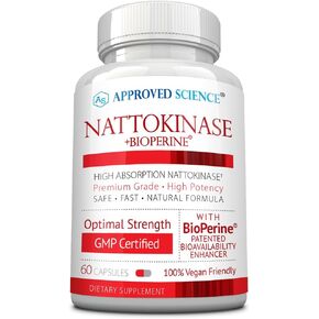 Approved Science Nattokinase - 4,000 FU - 200 mg - Free of Vitamin K2 - Contains BioPerine - One Month Supply - Vegan, Non-GMO - 360 Capsules