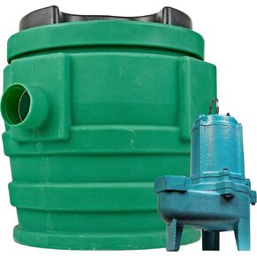 Little Giant 9JF3V2D Pit Plus JR Sewage Basin System with 115-Volt, 4/10 HP, 6000 GPH 9SC-CIM Sewage Pump, Float Switch with 20-Ft. Cord, 3-inch Vent, 2-inch Discharge, Green/Blue/Black, 509679