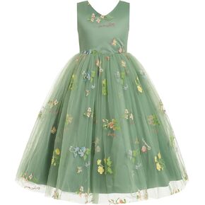 Girls Mesh Flower Embroidered Dress Illusion Tulle Mesh Embroidery Dress for Girls Flower Girls Dresses for Wedding Birthday