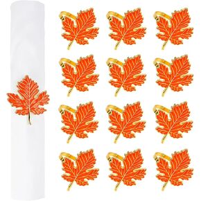 12 Pcs Maple Leaf Napkin Rings, Fall Metal Napkin Ring Maple Leaves Napkin Holders Buckle for Thanksgiving Harvest Season Party Autumn Dining Table Decoration