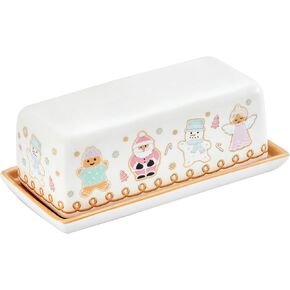 Bico Pastel Gingerbread Man Ceramic Butter Dish with Lid, Butter Keeper for Counter, Kitchen, Dishwasher Safe