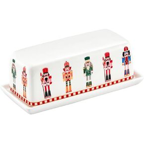 Bico Christmas Soldier Ceramic Butter Dish with Lid, Butter Keeper for Counter, Kitchen, Dishwasher Safe