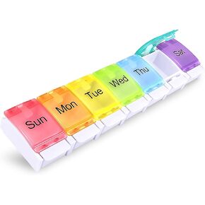1Pcs Weekly Pill Box Organiser 7-Day Travel Dosset Box Portable Tablet Organizer Medicine Storage Box Pill Dispenser - 2 Times a Day for Pills/Fish Oil/Vitamins/Arthritis (Rainbow) in Kuwait