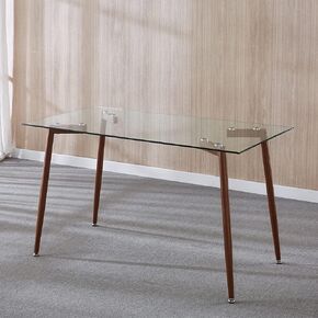 Furniture Modern Transparent Glass Top Rectangular Dining Table for 4 and 6 Person with Contemporary Glass and Wooden Skin Frame Metal Legs for Coffee Table, Kitchen, Office, Home