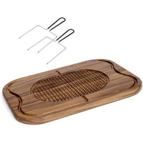 20" Large Thanksgiving Carving Board with Turkey Lifter Set| Acacia Wood Cutting Board with Juice Groove, Good for Carving 22Lbs Whole Turkeys