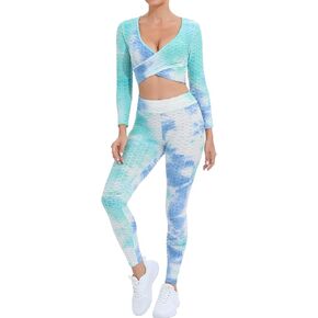 JBT Workout Sets for Women, 2 Piece Yoga Sets for Women, High Waist Leggings and Crop Top,Seamless Tie Dye Tracksuits