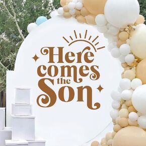 علامة ملصق لحفلة استحمام الطفل Here Comes The Son Baby - Here Comes The Son Baby Shower ديكور، لافتة حمام الطفل، ملصقات جدارية لحفلة استقبال الطفل (بني)