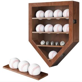 12 Baseball Holder Display Case, Wooden Baseball Holder Rack for Wall Mounted, Baseball Box Display Shelf for Balls, Collection Autographed Baseball, Championship Ring, Walnut