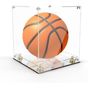 10" Acrylic Basketball Display Case with Mirror, Clear Full Size Basketball Case Display Stand Storage,Double Tier Basketball Holder Display for Autographed Volleyball Soccer Basketball