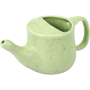 HealthGoodsIn Ceramic Neti Pot, Spill Proof with 5 Sachet Neti Salt - Green Frackle Color, Holds 250 ML (8.4 FL Oz)