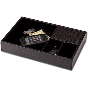 Dacasso A2463 Crocodile Embossed Leather Valet Tray, Standard, Black