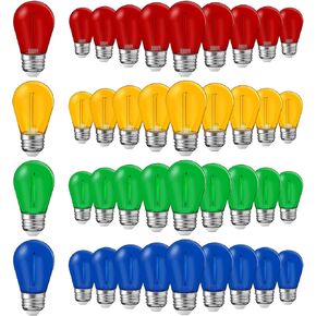 48 Pcs Christmas Colored LED String Light Bulbs Plastic Waterproof S14 Replacement Bulbs E26 Base 1 Watt LED Bulb for Indoor Outdoor String Lights Christmas Decoration(Multicolor)