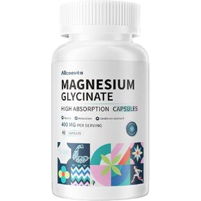 Magnesium Glycinate 400 MG per Serving 100% Chelated for High Absorption, Gentle On Stomach, Non-GMO, 90 Vegetarian Capsules
