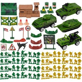Army Men Playset with Army Men Action Figures, Army Men Soldiers Toys for Boys Kids Ages 4-8-12, Military Toys Set with Army Men Tank, Plane, Green Army Men, Army Guys, Toy Soldiers for Boys