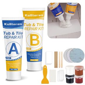 Porcelain Repair Kit, Fiberglass Tub Repair Kit, Bathtub Patch Repair Kit for Any Cracks Chips, Quickly Repair Resin, Ceramic, Marble Shower Sink, Acrylic Quartz Countertop