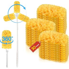 30 Count Duster Refills Compatible with Swiffer Duster, 2 Handles, 360° Heavy Duty Dusters Refills Multi-Surface Feather Duster with Extender Handle, Disposable Duster Kit for Home & Car Cleaning