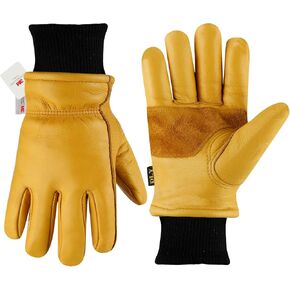 DLY Winter Leather Work Gloves for Men, 3M Thinsulate Insulation, Waterproof, Abrasion & Puncture Resistant, Cowhide Leather