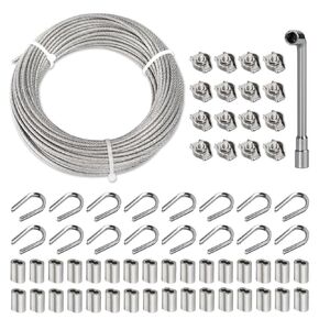 TooTaci 1/8 Wire Rope Kit, 100ft Vinyl Coated Stainless Steel Cable for Shade Sails, Steel Cable with Crimping Loops, Wire Rope Clamps, Thimbles, 7×7 Strands Aircraft Cable for Sail Shade Hardware