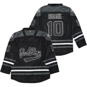 Men's #10 Smalls Bad Boy Jersey 90S Hip Hop Long Sleeve Black White Hockey Jerseys Stitched