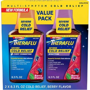 Theraflu ExpressMax Severe Cold and Cough Nighttime and Daytime Cough and Cold Medicine, Berry Flavor - 8.3 Fl Oz Syrup x 2