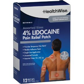 HealthWise Lidocaine Pain Patch | 4% OTC Lidocaine | 12-Count Assorted Sizes | Paraben-Free Formula | Temporarily Soothes Minor Aches and Pains | Unscented | Flexible Application