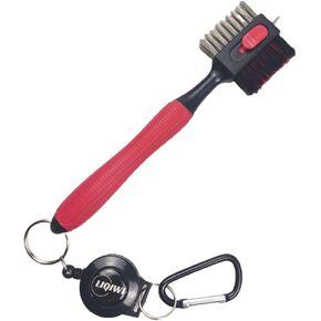 Golf Club Brushes, with Double Brush Head & Retractable Groove Cleaner & Retractable Zip-line Metal Buckle, Easily Attaches to Golf Bag, Essentials Cleaning Tools for Golf Clubs
