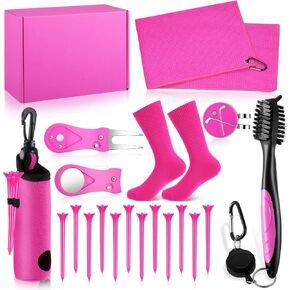 16 Pcs Pink Golf Accessories Kit Include Golf Hat Clip, Golf Balls Holder, Club Cleaner Brush, Divot Repair, 10 Plastic Tees, Pink Golf Socks, Golf Towel with Clip Golf Gift Set for Women in Saudi Arabia