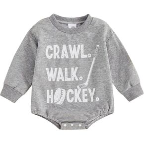 Gueuusu Crawl Walk Hockey Baby Boy Girl Romper Long Sleeve Retro Future Hockey Player Bodysuit Newborn Infant Sports Outfit