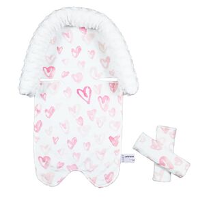 HPIENOYA Baby Car Seat Head Support and Strap Cover for Girls - Infant Carseat Insert Support Soft Minky Newborn Headrest Seatbelt Covers for Car Seat,Stroller,Bouncer,Pink Love