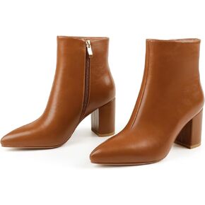 JOY IN LOVE Women's Ankle Boots Chunky Block Heel Pointed Toe Zipper Boots in Kuwait