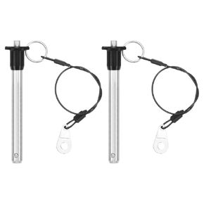 uxcell 2 Pcs Quick Release Pin, 1/4" x 0.6"(Dia. x L) Ball Locking Pin with Push Button 304 Stainless Steel Ring Handle Locking Pin with Wire for Audio Bimini Top Marine, Silver