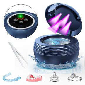 Ultrasonic Retainer Cleaner Machine - 45kHz Sonic Dental Cleaning Pod for Denture Mouth Guard, 200ML 4 Timer Modes Portable Ultrasonic Denture Cleaner for Dental Appliances, Aligner, Jewelry (Black)