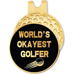 Hafhue World's Okayest Golfer Black Gold Golf Ball Marker with Hat Clip, Funny Golf Accessories and Golf Gifts for Women Men Dad Grandpa, Birthday for Golfer Golf Lovers