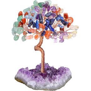 Jovivi Amethyst Crystal Tree of Life,Amethyst Cluster Base Money Tree Bonsai Decorations,Crystal Tree for Positive Energy,Handmade Gemstone Tree,Purple Room Office Desk Feng Shui Tree Decor