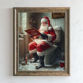Santa Sitting on Toilet Funny Bathroom Art Print Christmas Wall Art Toilet Humor Decor Cottage-core Art Print Funny Bathroom Decor (11x14 inch Print Unframed)