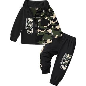 ملابس أطفال أولادي من Qaoerde سترة بقلنسوة منقوشة وأكمام طويلة + سراويل قصيرة للأولاد الصغار ملابس خريف وشتاء in Kuwait