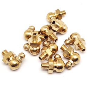 M6 x 1mm Metric Thread 90 Degree Angled Brass Hydraulic Zerk Grease Nipple Fitting，PACK OF 10